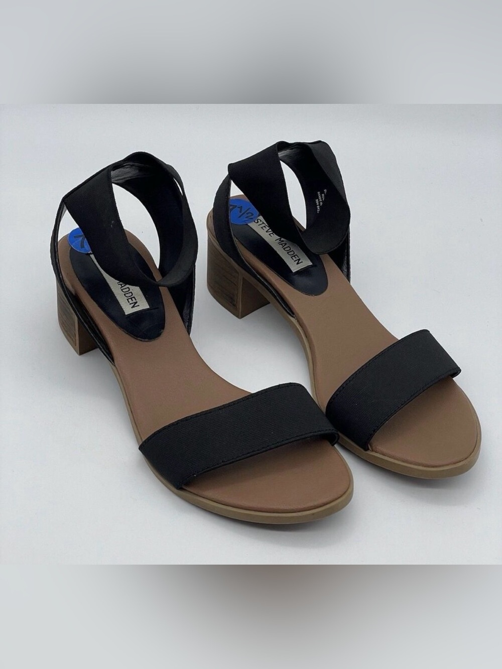 Steve Madden Black April Block Chunky Sandals Women's Size 7.5 Stretchy Strap
